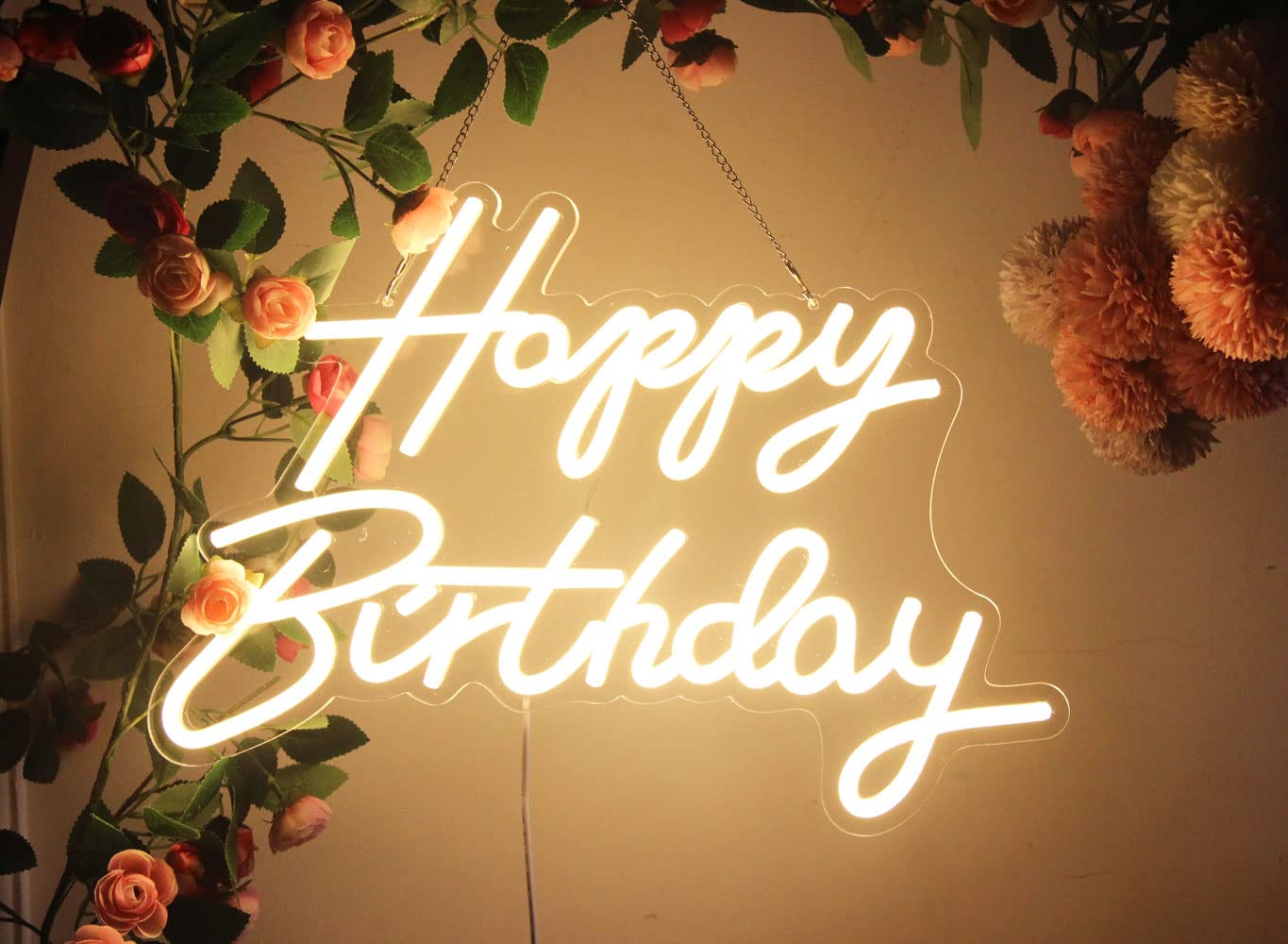 DAKABUKA LED Neon Happy Birthday Sign Night Light Birthday Party Decorations Warm White USB Operated Decorative for Backdrop Party Bedroom Wall Décor 5v