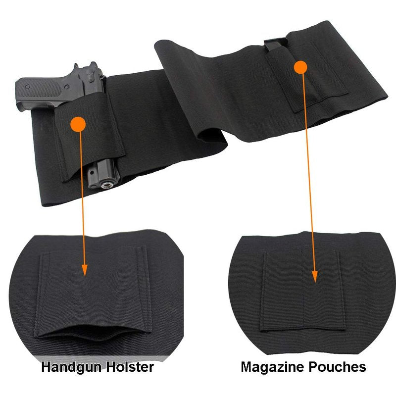 Depring Belly Band Holster for Concealed Carry Elastic Abdominal Slim Wrap Concealment Handgun Holster with 2 Magazine Pouches for Right and Left Hand Draw