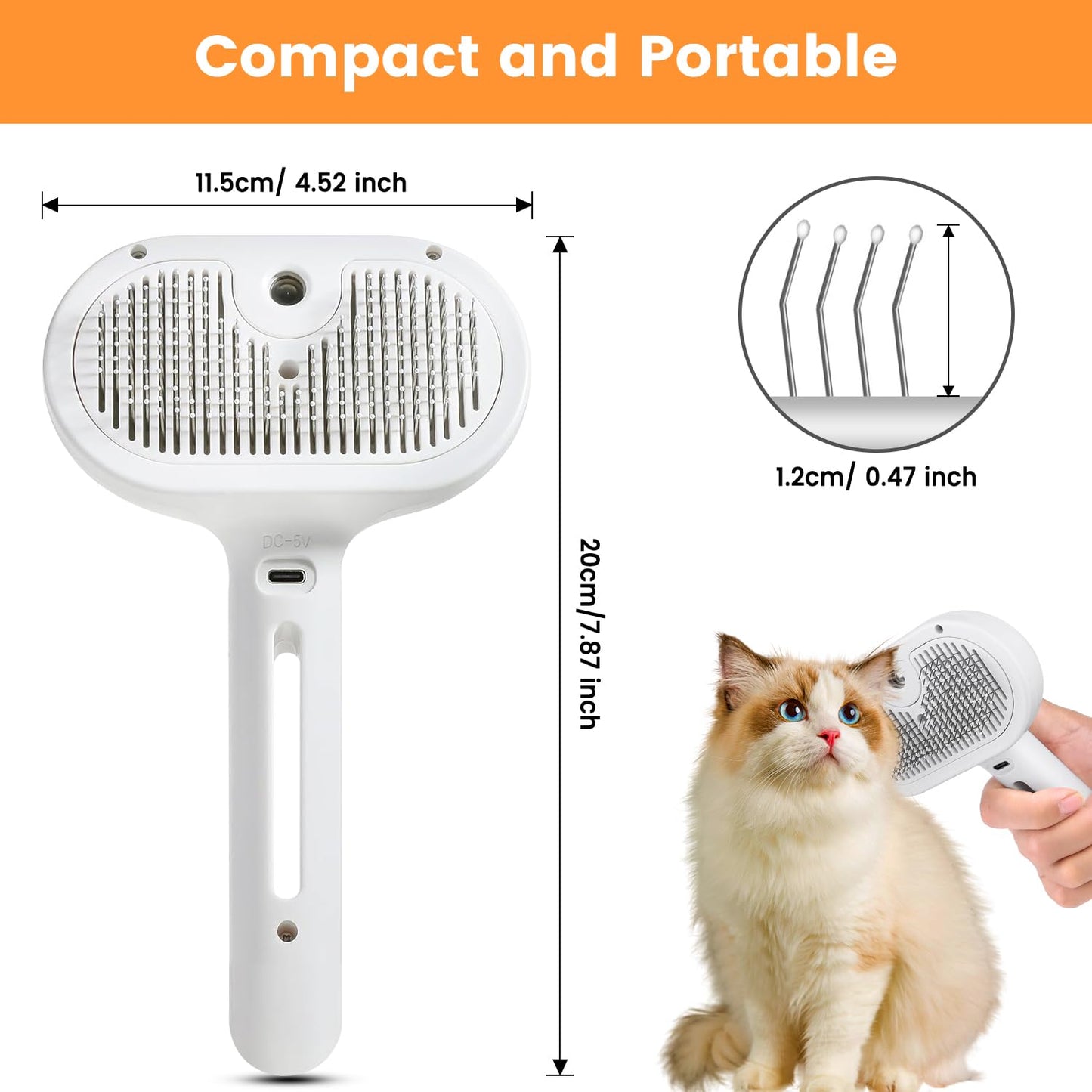 3 in 1 Cat Steam Brush, Pet Steam Brush for Cat Dog Long Short Haired, Pet Spray Hair Removal Comb for Small Animals Shedding & Grooming, Water Mist Spray Brushes with Release Button(White)