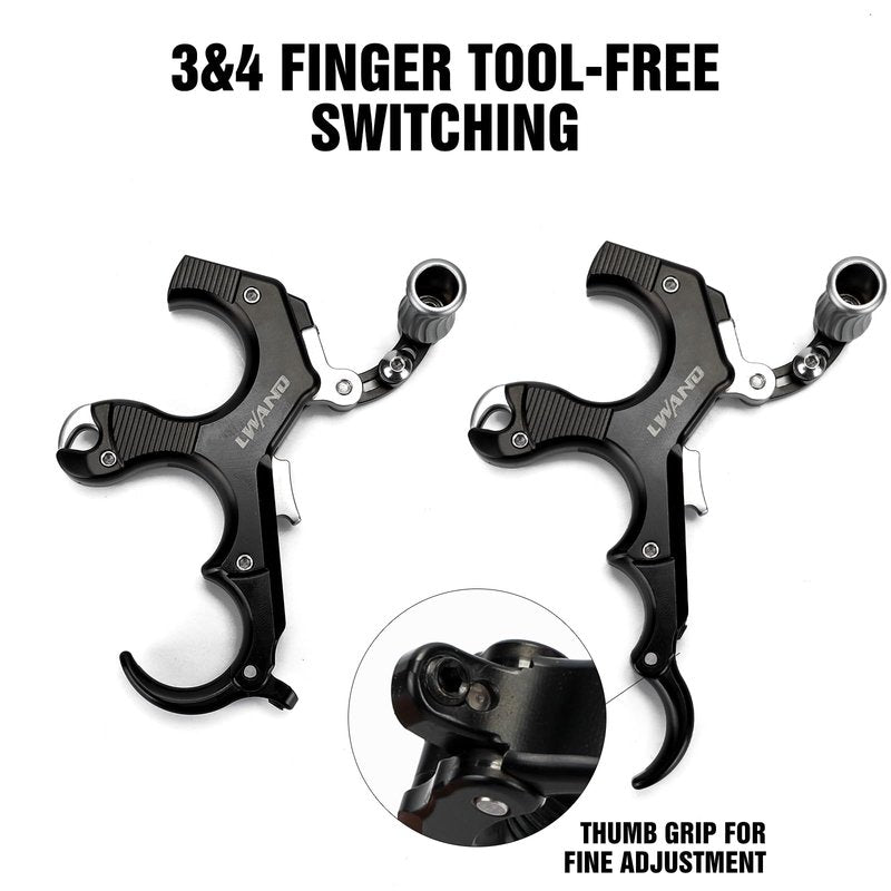 LWANO Thumb Bow Release - 3&4 Finger Adjustable Archery Compound Bow Release Aid, with Trigger Travel and Pressure Adjustable (Black)