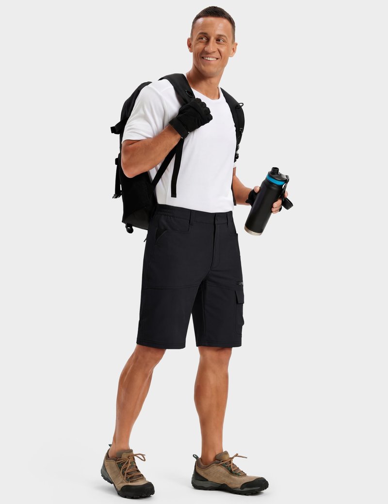 TACVASEN Mens 10" Hiking Cargo Shorts Golf Casual Lightweight Quick Dry Summer Dress Fishing Travel Shorts with Zipper Pockets Black 34