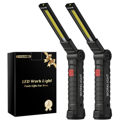 Coquimbo Mens Valentines Day Tool Gifts for Him Boyfriend Husband, Rechargeable LED Work Light BBQ Grill with Magnetic Base Hook, 360° Rotate Mechanic Flashlight Dad Birthday Gifts (2 Pack Black)