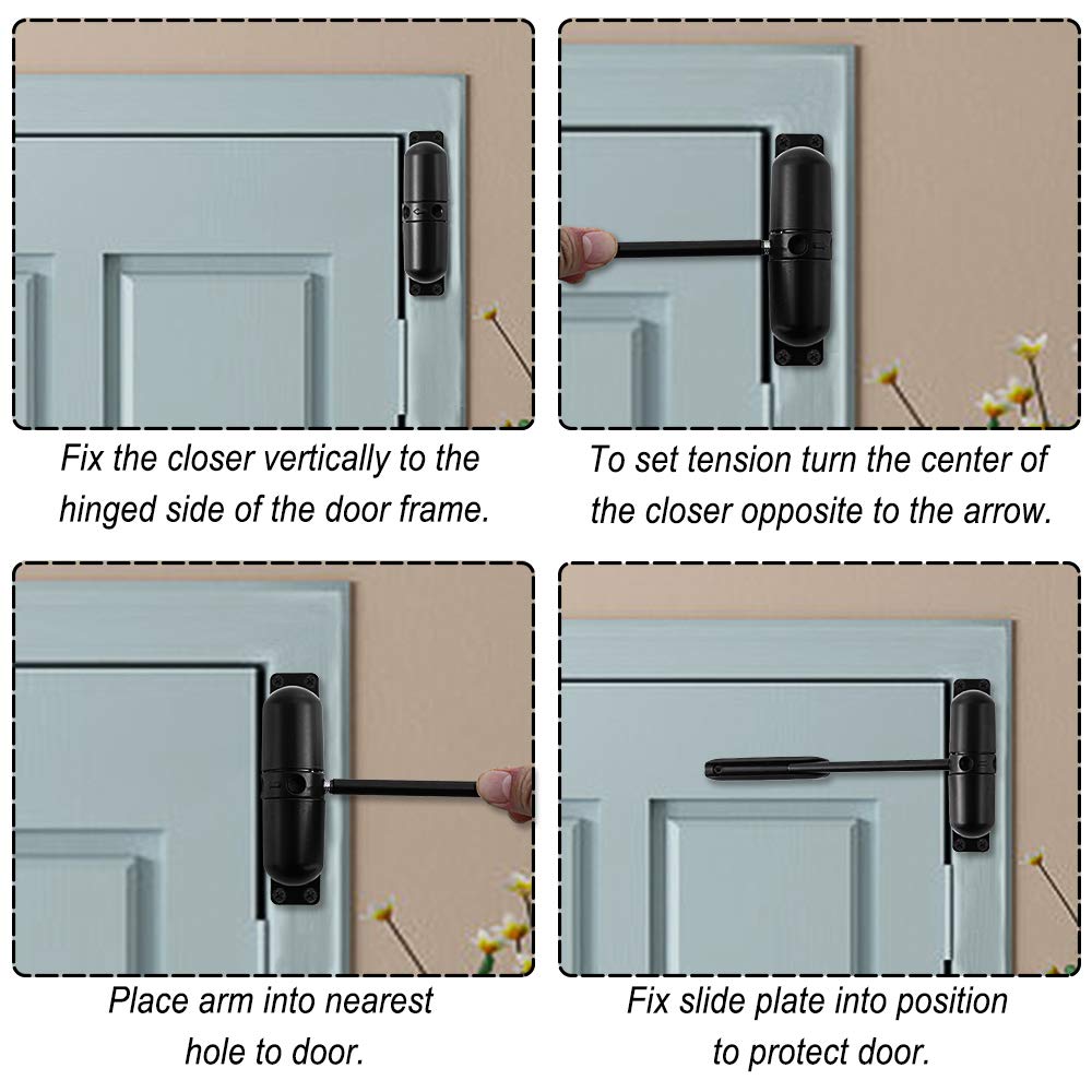 GOOKYO Door Closer Automatic Safety Spring Door Closer – Easy to Install to Convert Hinged Doors to Self-Closing– Black