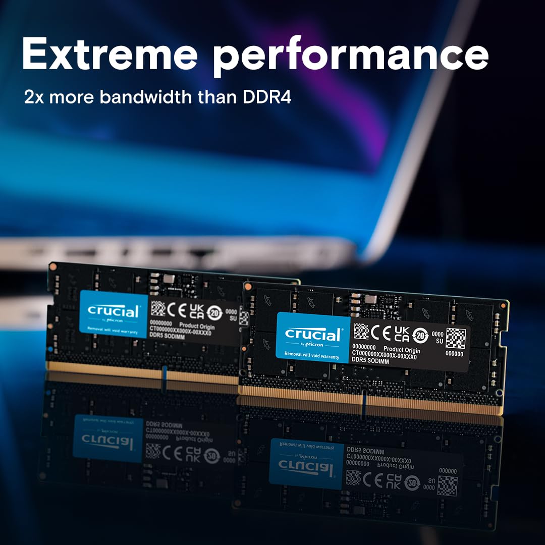 Crucial DDR5 RAM 16GB 5600MHz SODIMM, Laptop Computer Memory, Mini PC (or 5200MHz, 4800MHz) CL46 - CT16G56C46S5