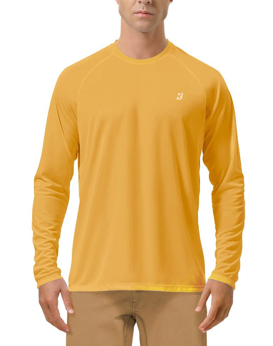 Roadbox Mens UPF 50+ Long Sleeve SPF Diving Rash Guard UV Sun Protection Shirts for Outdoor Fishing Hiking Swimming Running Golden Yellow