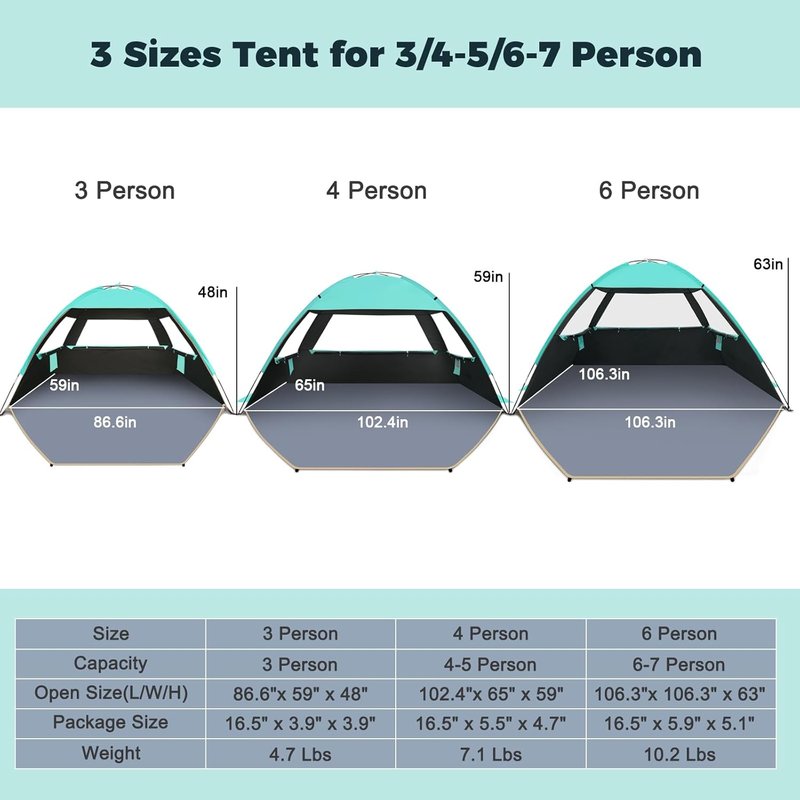 Beach Tent Sun Shelter for 3-10 People | UPF 50+ UV Protection, Lightweight & Easy Setup