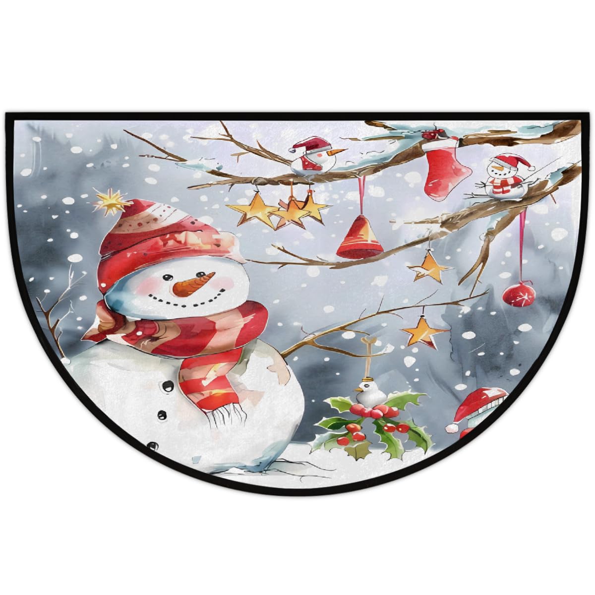 UOYO Snowman Half Round Door Mat Semi Circle Rug Half Moon Rug