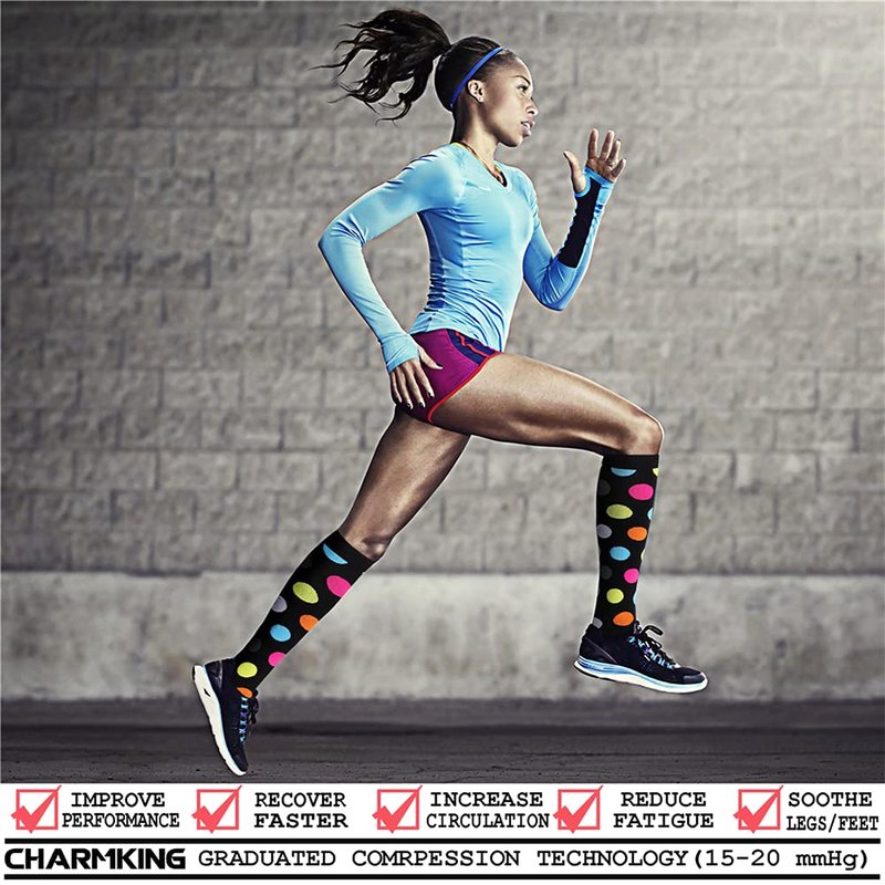 CHARMKING Compression Socks for Women & Men (8 Pairs) 15-20 mmHg Graduated Copper Support Calf Socks are Best for Pregnant, Nurses - Boost Performance, Circulation, Knee High Wide Calf(L/XL, Multi 22)