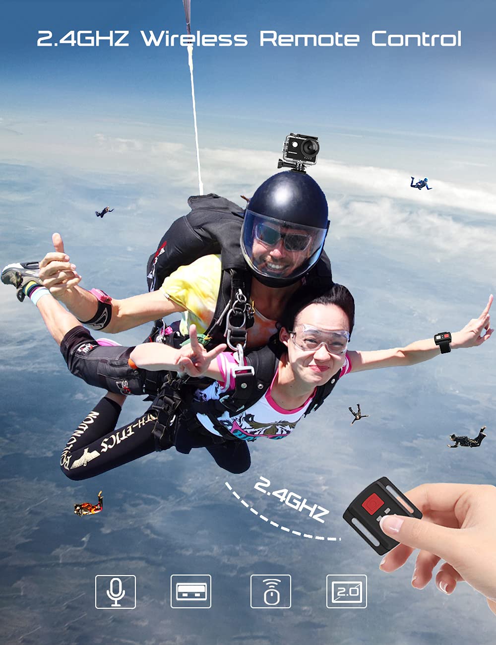 Apexcam 4K 60FPS Action Camera EIS Stabilization 20MP Sports Cam 40M Waterproof Underwater Camera 8X Zoom Support External Mic with Remote Control 2 x 1350mAh Rechargeable Batteries…