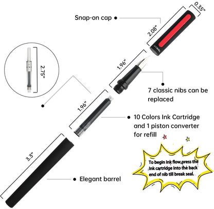 GC QUILL Calligraphy Pens Set 64pcs - Calligraphy Fountain Pen Set with 3 Fountain Pens, 7 Varied Nibs, 54 Ink Cartridges(10 Colors) - Writing, Drawing and Calligraphy Practice for beginner GC-F354