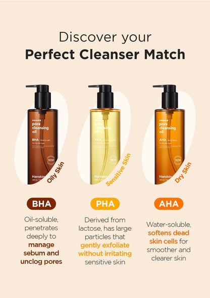 Hanskin BHA Pore Cleansing Oil, Gentle Blackhead Cleanser and Makeup Remover for Combination and Oily Skin, Korean Skincare [BHA/10.14 oz]
