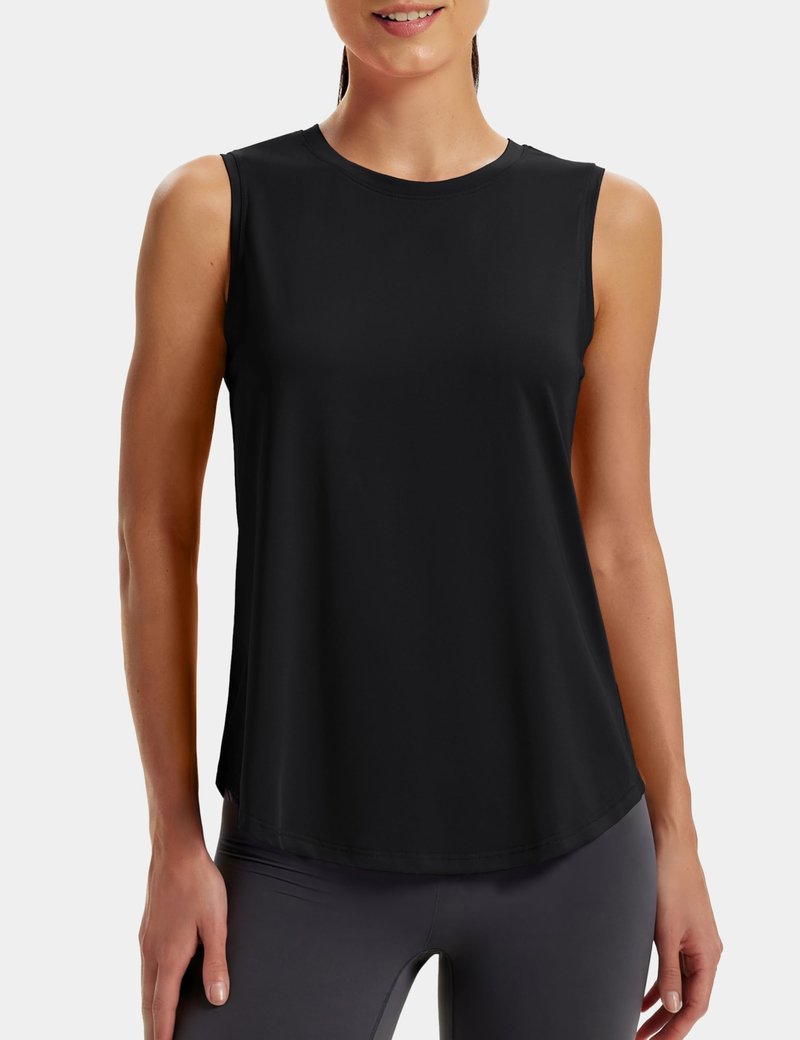 MAGCOMSEN Black Tank Top Woman Sleeveless Workout Muscle Quick Dry Loose Fitting Tank Tops Yoga Gym Running Shirts L