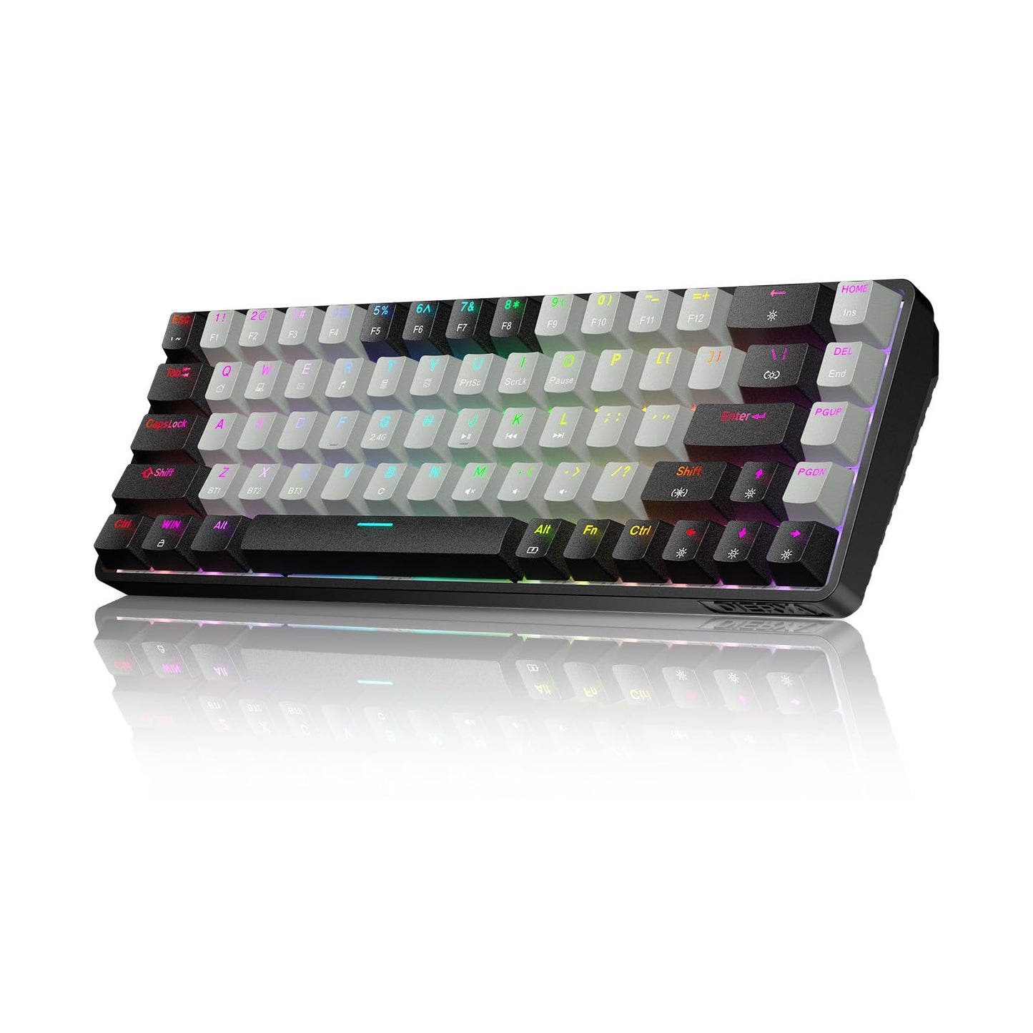 Dierya DK68 Wireless Gaming Keyboard, Triple Mode-Bluetooth/2.4GHz/USB-C Mechanical Keyboard, RGB Backlit, Linear Red Switch for Gaming & Office, Black Grey