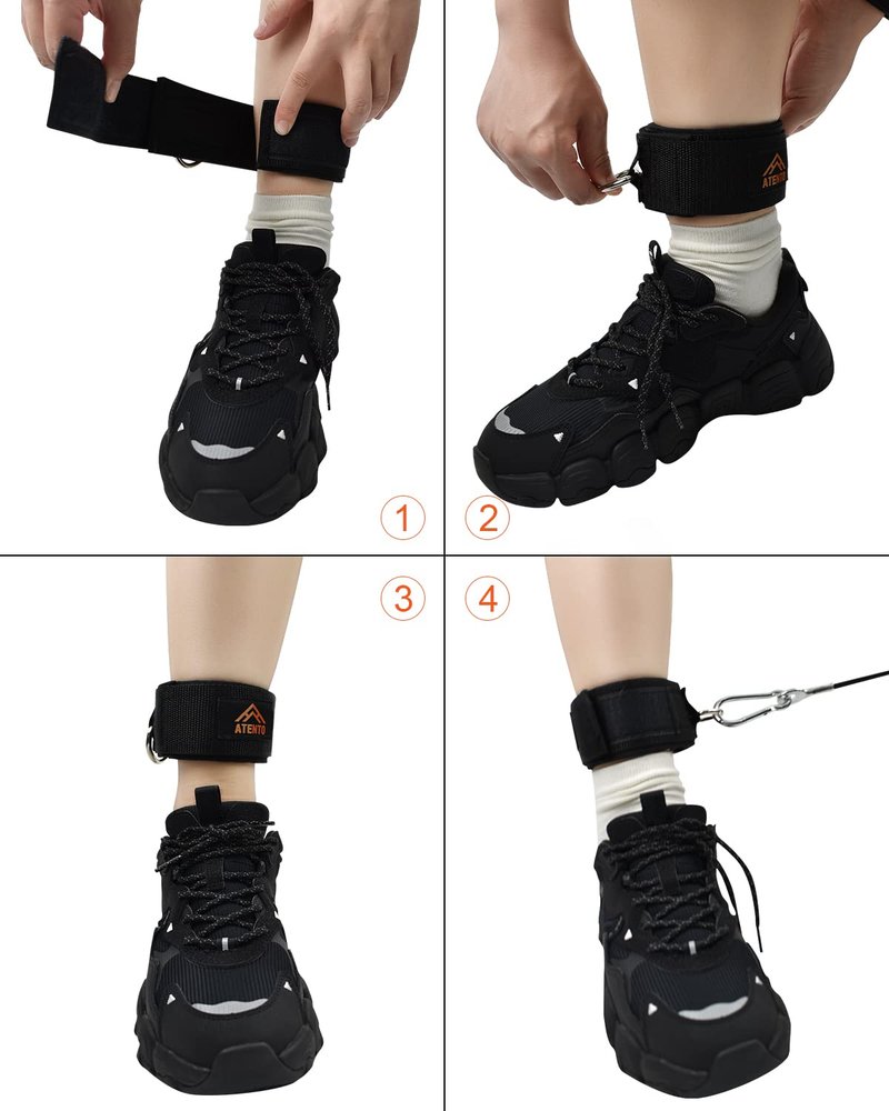 ATENTO 2 Pairs Ankle Strap for Cable Machine, Comfortable Padded Ankle Wrist Cuffs for Kickbacks, Gym, Glutes Workout & Lower Exercises, Adjustable & Breathable Ankle Straps for Women & Men
