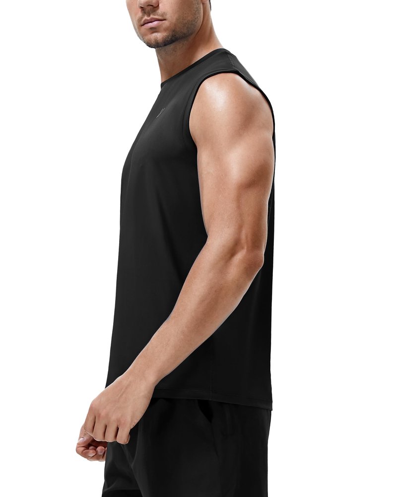 Roadbox Workout Sleeveless Shirts for Men Athletic Gym Basketball Quick Dry Muscle Tank Tops Black