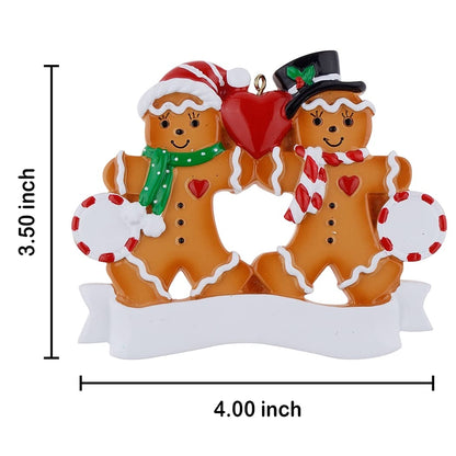 Family of 2 Gingerbread Couple Christmas Ornament Personalized Christmas Keepsake Gifts for Grandparents, Kids, Friends