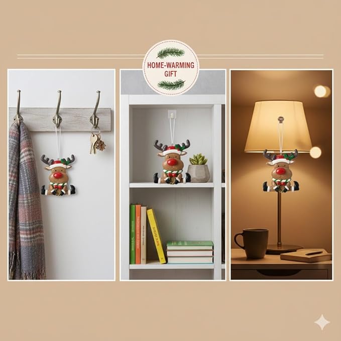 Set of 3 Cute Reindeer Hanging Christmas Tree Ornaments - Hand-Painted Resin Holiday Home Decor & Gift - Durable, Lightweight Xmas Decoration for Family, Friends, Teachers (Deer)