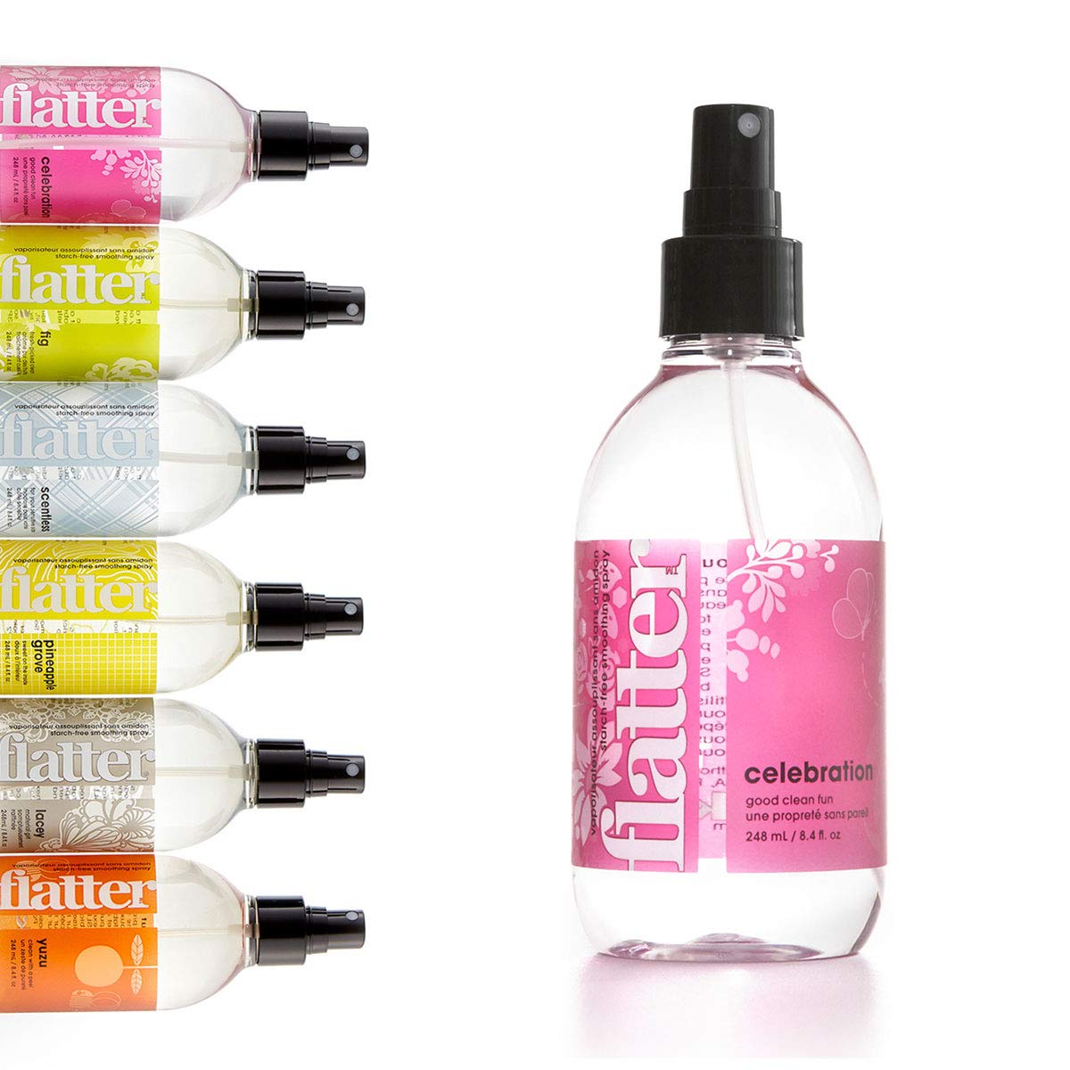 Flatter Smoothing Spray by Soak | Naturally-derived Wrinkle Release Spray | Starch-Free Alternative for Ironing, Quilting & Sewing | 8oz | Celebration