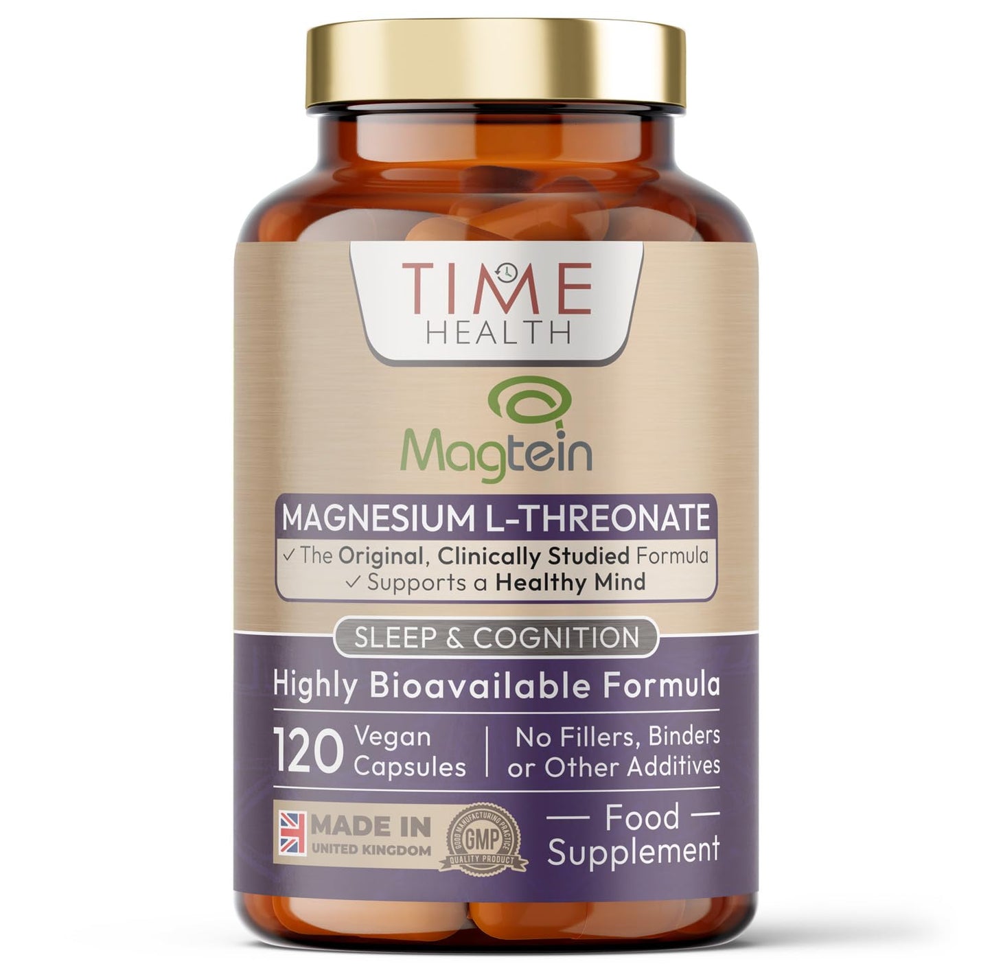 Magtein® Magnesium – 120 Capsules – High Strength 2100mg – Pullulan Capsules – UK Made to GMP & HACCP Standards – Zero Additives