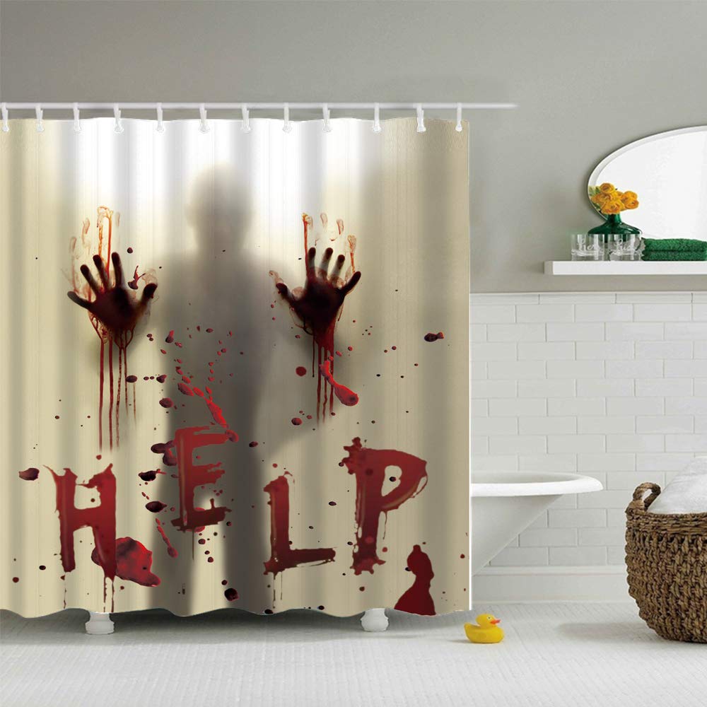 CHICHIC 71 Inch x 71 Inch Halloween Shower Curtain Liner Window Curtains, Help Me with Bloodys Hands for Halloween Decorations Theme Decor Props Bathroom