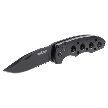 Wolfcraft Leisure Knife with Folding Blade I 4289000 I Versatile leisure knife for hobby and camping - 75 mm blade with serrated cutting edge