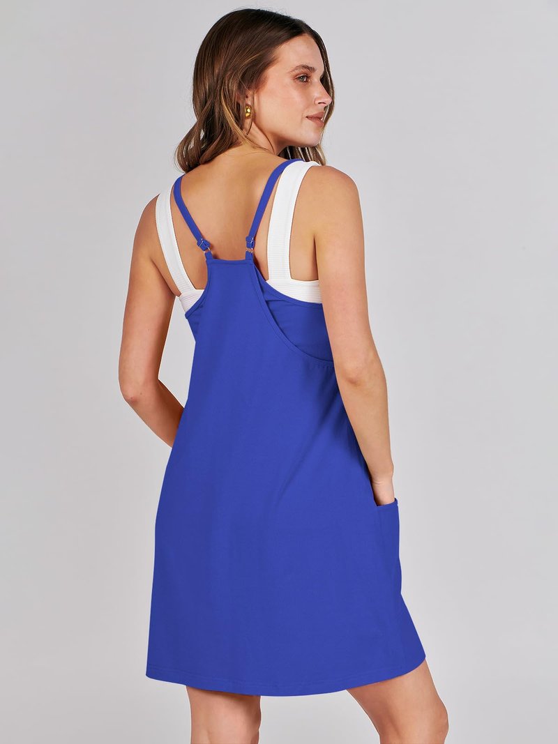 ANRABESS Women Athletic Dress Summer Tennis Workout Active Sports Mini Romper Dress Built in Shorts Travel Vacation Clothes Royal Blue XX-Large