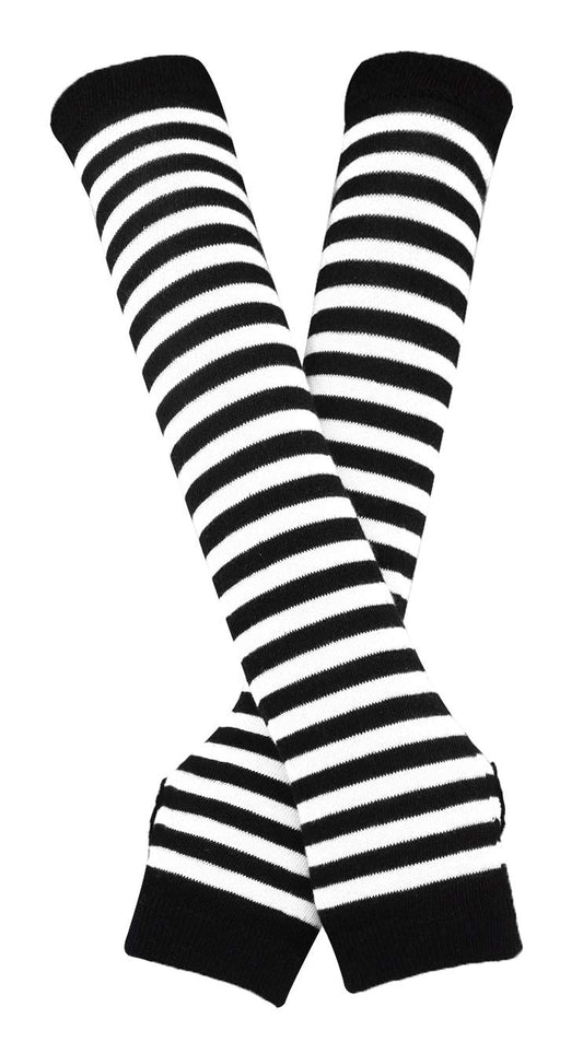 Bienvenu Punk Gothic Rock Long Arm Warmers Fingerless Gloves, Black White