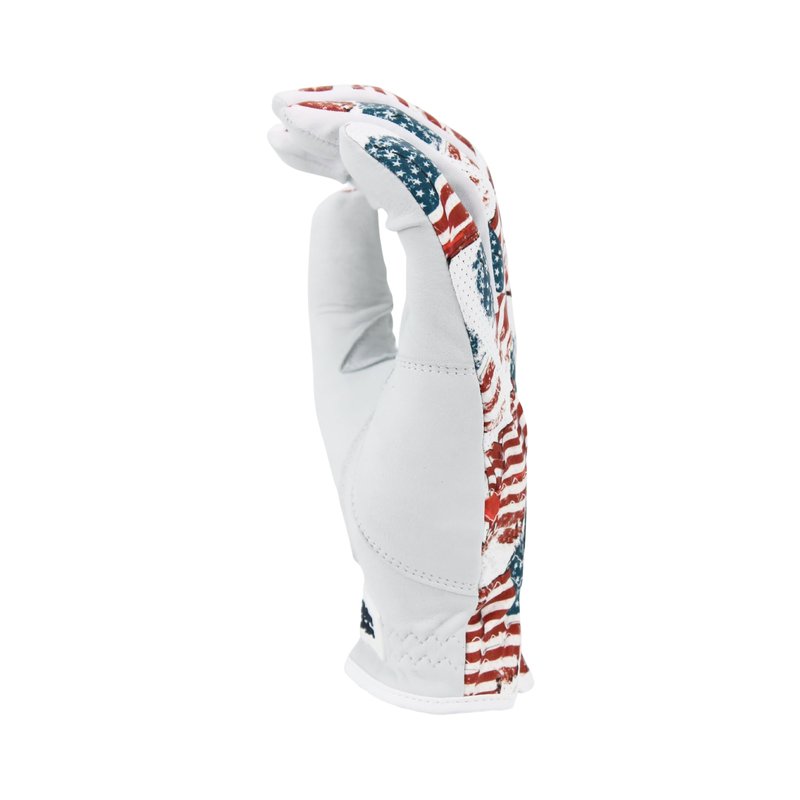 MULLIGAN HOOLIGAN® Men's Golf Glove | Premium Cabretta Leather & Mesh, Breathable Moisture-Wicking Comfort, Unique Standout Design for Men & Women (Patriotic USA Flag, Large, Worn On Left Hand)