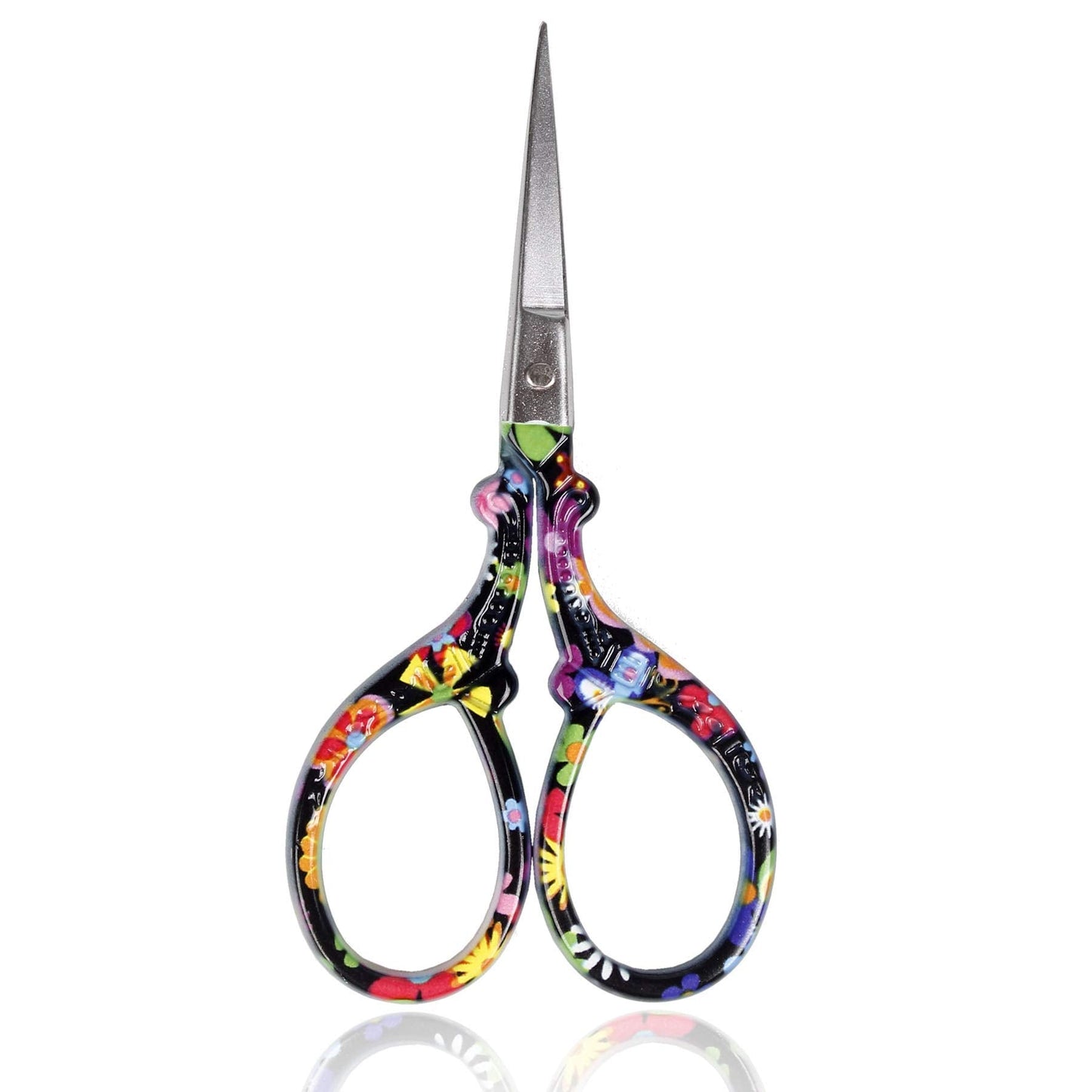 BIHRTC 3.6 Inch Embroidery Scissors - Sharp Stainless Steel Pointed Scissors for Cross Stitch, Sewing, Craft & DIY - Black Flower Design