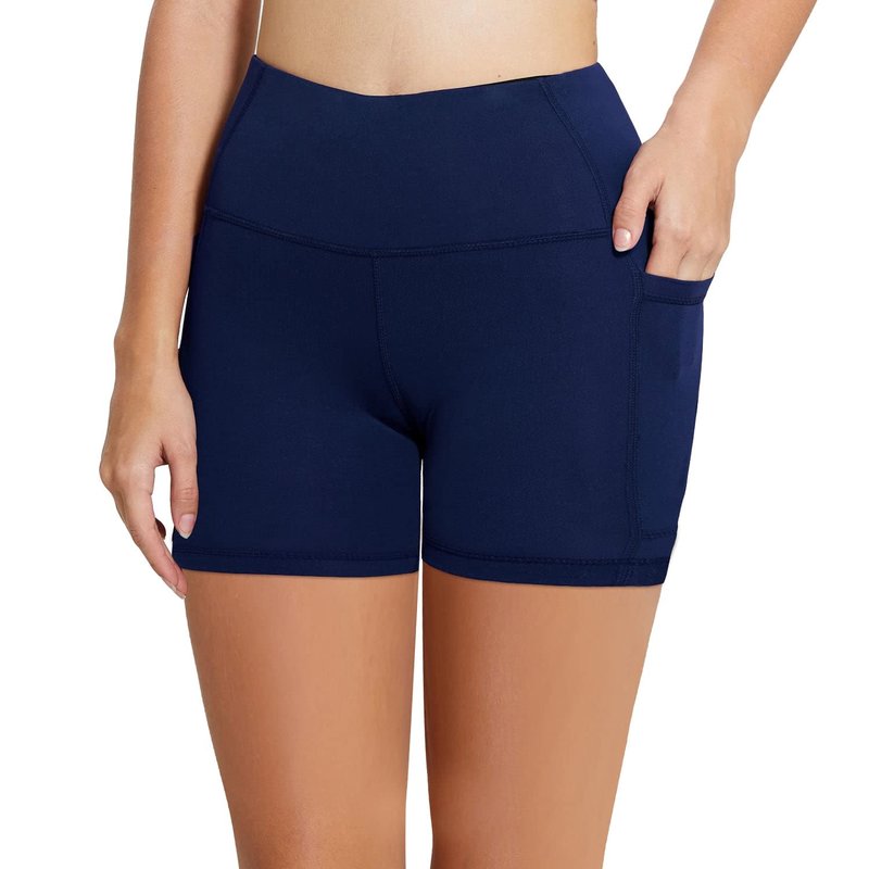 baleaf Workout Shorts Women 5" Biker Yoga Gym Spandex Running Volleyball Compression Tummy Control Short with Pockets Navy Blue XS