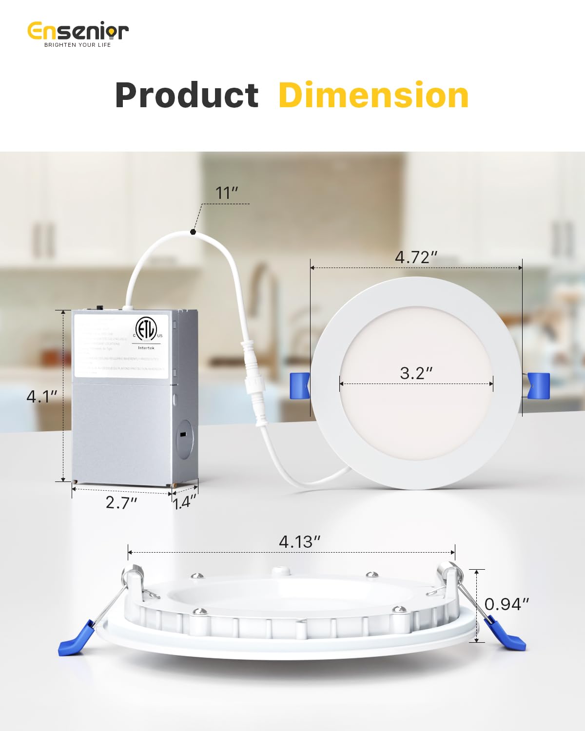 Ensenior 4 Pack 4 Inch LED Recessed Light, Dimmable, 4000K Cool White, 750LM High Brightness, 9W 120V, Damp Rated, Ultra-Thin Canless Wafer Ceiling Light - ETL & FCC & IC