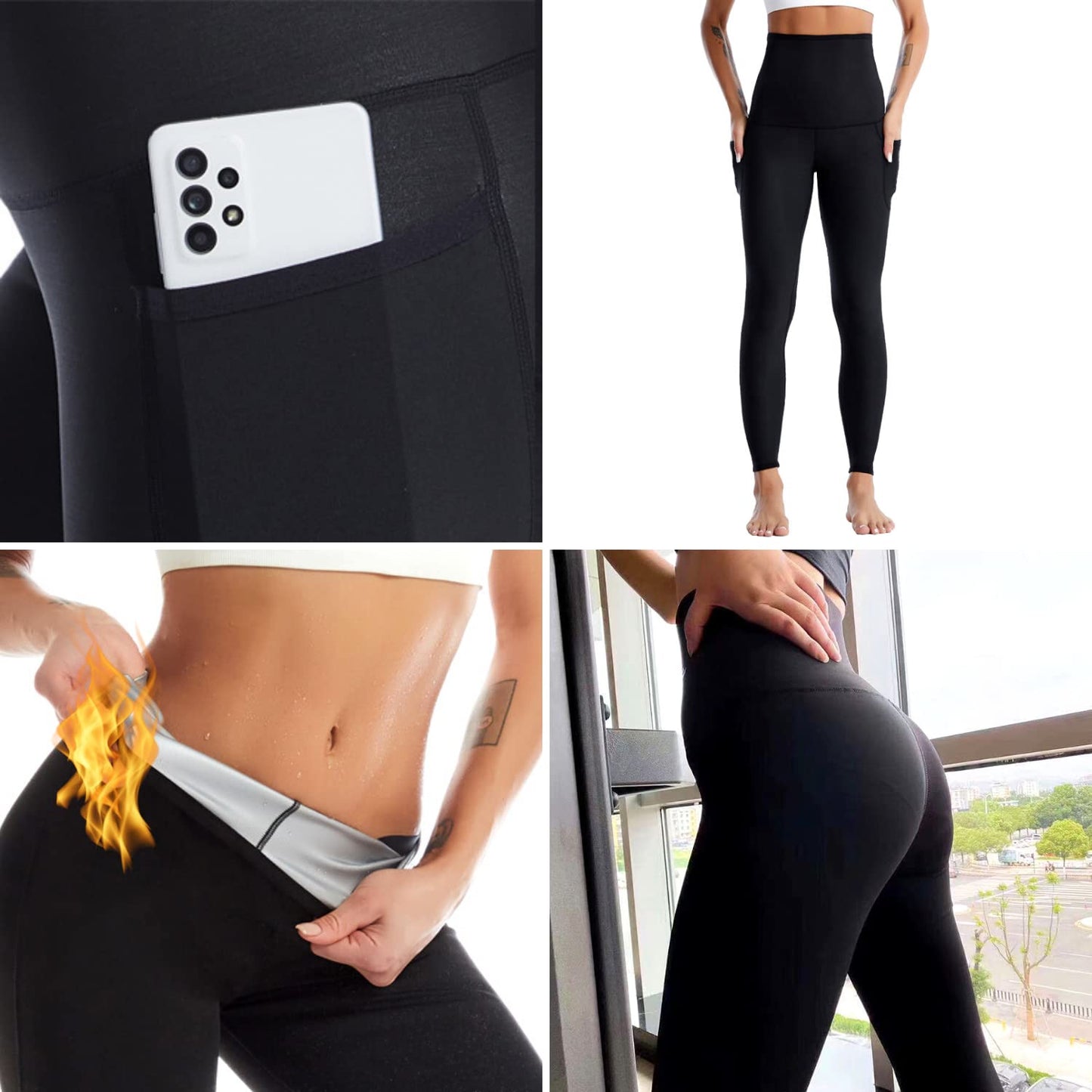 Nano Hertz Sauna Sweat Suit Shapewear Pants Leggings Pockets Waist Trainer Body Shaper Sweatsuit Fitness Gym Women Girls