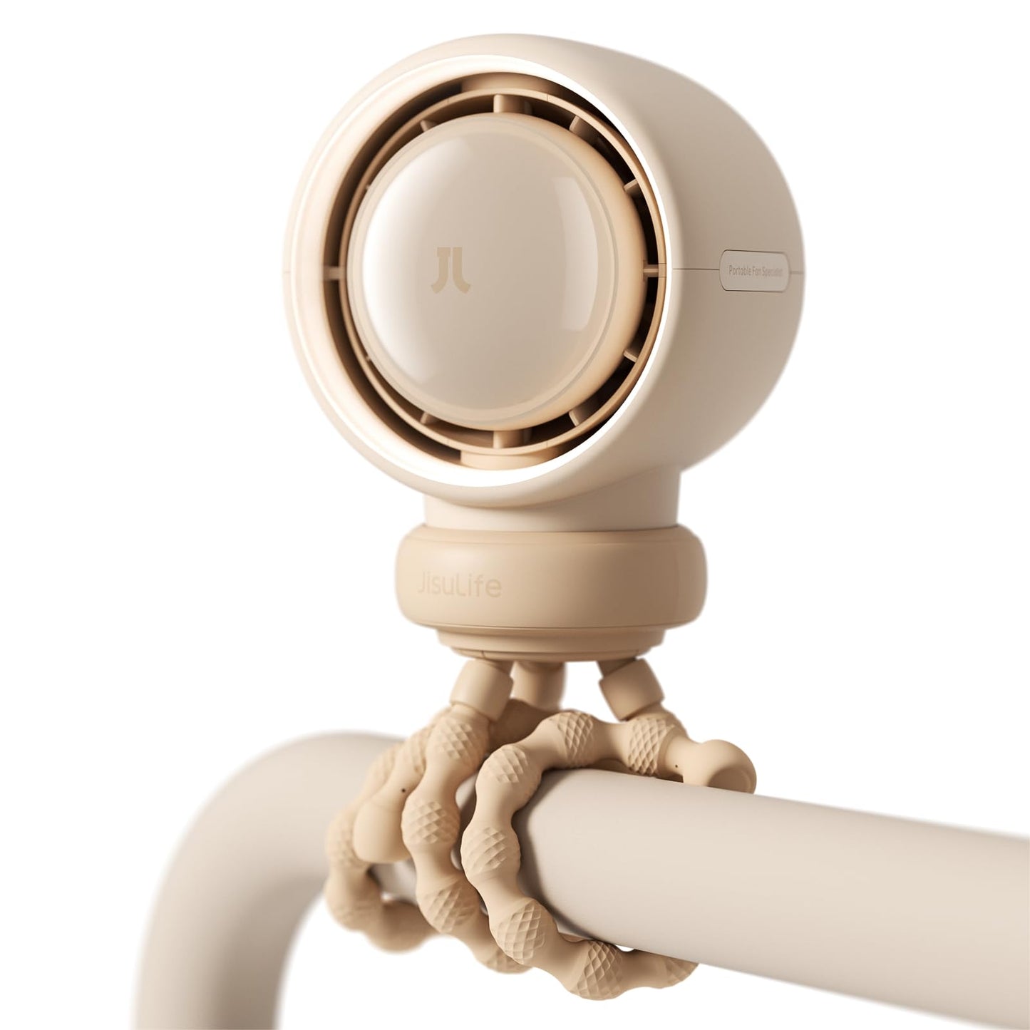 JISULIFE Stroller Fan Baby Large, Safe Bladeless for Crib, Desk, Portable Battery Rechargeable Cooling Fan with Air Turbo Tech, Night Light, Food-Grade Gift for Mom/Dad/Friend - Brown