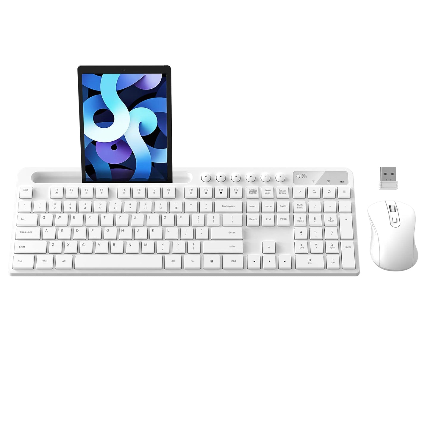 Wireless Keyboard and Mouse Combo, MARVO 2.4G Ergonomic Wireless Computer Keyboard with Phone Tablet Holder, Silent Mouse with 6 Button, Compatible with MacBook, Windows (Black)