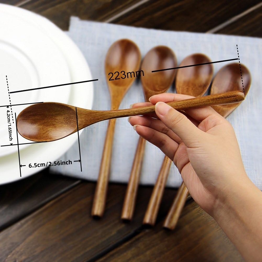 AOOSY Spoons, Wooden Spoons for Eating, 6 Pieces Japanese Natural Plant Ellipse Wooden Ladle Spoon Set for Cooking Mixing Stirring Honey Tea Soda Dessert Coconut Bowl Nonstick Pots Kitchen
