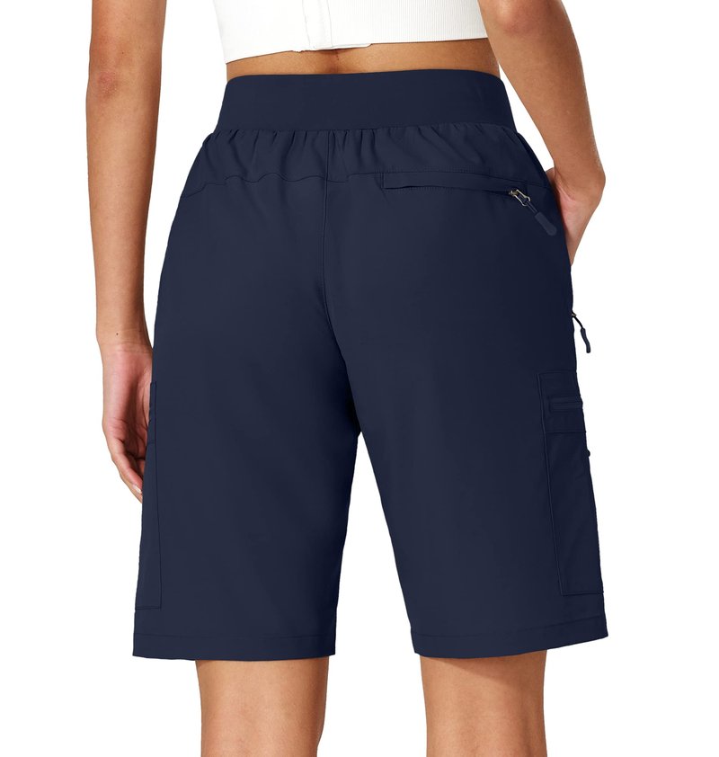 Ksmien Women's Hiking Cargo Shorts Quick Dry Lightweight Summer Shorts with Zipper Pockets for Travel Golf Camping Navy