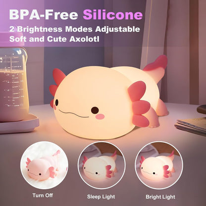 KangTen CHEN Cute Axolotl Night Light for Kids Bedroom, Animal Silicone Nursery Night Lamp Touch Control Nightlights USB Rechargeable Bedside Lamp for Baby Children Toddlers Girls Gift (Pink Axolotl)