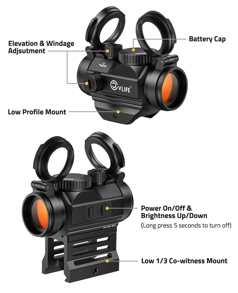 CVLIFE FoxSpook Motion Awake Red Dot Sight, 2 MOA Red Dot Scope Auto On & Off, 1x20mm Red Dot Optics with Low Profile and Lower 1/3 Co-Witness Mount, Flip Lens Covers and Anti-Reflection Device