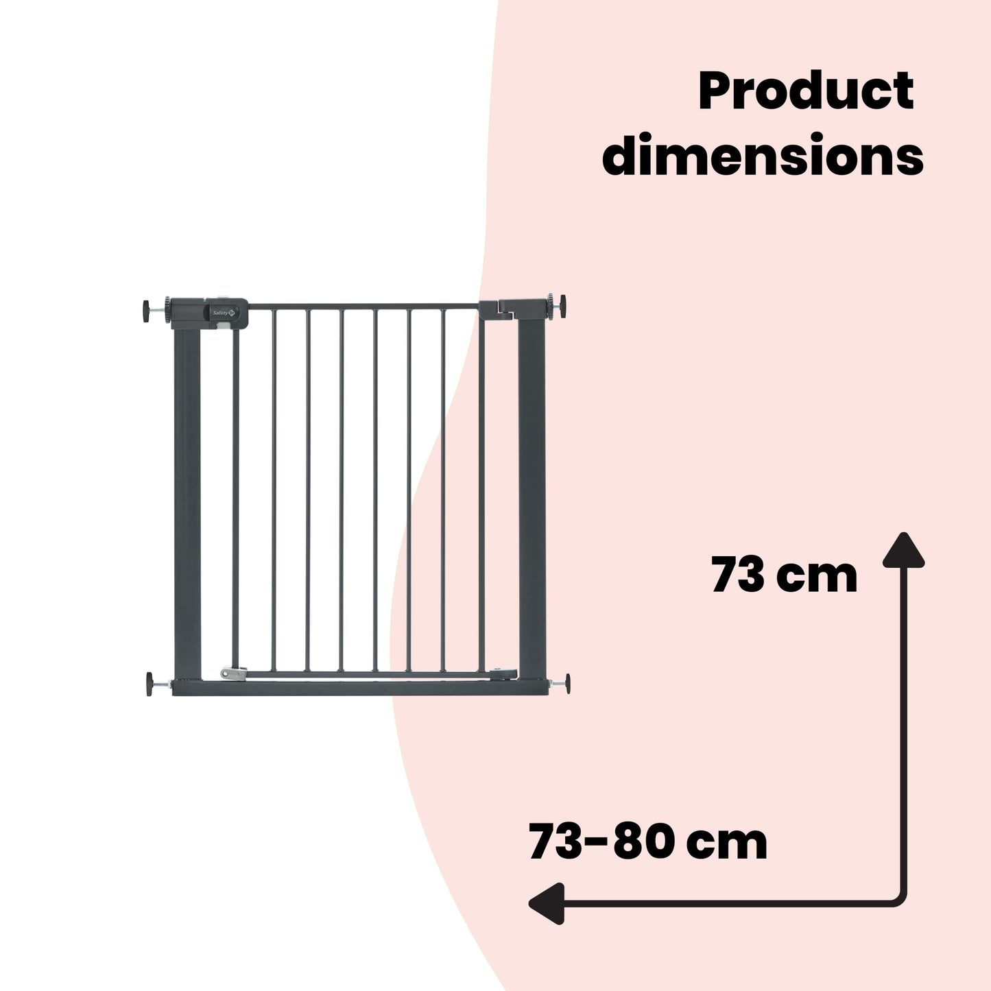 Safety 1st Easy Close Metal Gate, Baby Stair Gate Pressure Fit, 73-80cm (max. 108cm), Easy-Closing Baby Safety Gate, One-Hand Opening, No-Screw Installation (No Drilling), Double Lock System, Black