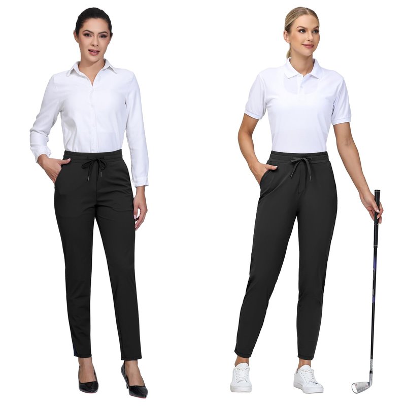 Dress Golf Pants Women Workout Athletic Track Sweatpants High Waisted with Pockets Lightweight Work Travel Petite Comfy Stretch Lounge Casual Joggers Yoga Leggings Trendy Clothes Outfits 27" Black L