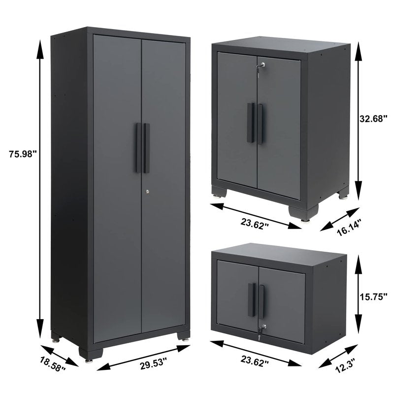 Torin Garage Storage, 5 Piece Garage Storage Cabinet with Lockers, Workbench, Orgager for Garage, Home, Office, School, Black/Grey