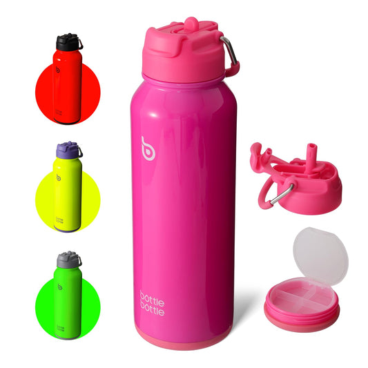 BOTTLE BOTTLE 40 oz sports water bottle stainless steel insulated water bottle with straw and pills holder (hot pink)