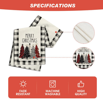 Artoid Mode Waterclor Buffalo Plaid Christmas Trees Merry Xmas Table Runner, Seasonal Winter Holiday Kitchen Dining Table Decoration for Indoor Outdoor Home Party Decor 13 x 90 Inch