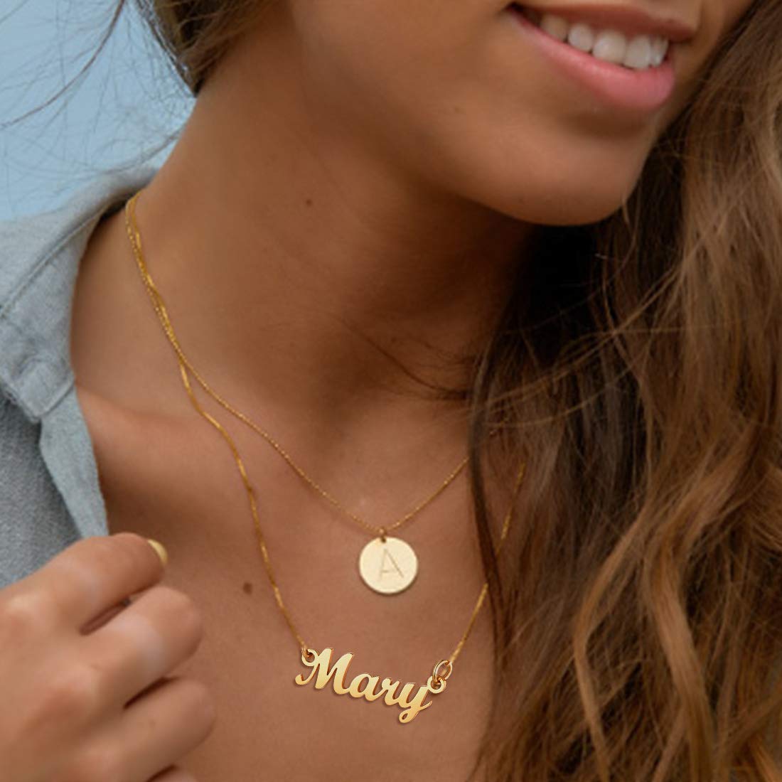 U7 Name Plate Necklace Personalized Gold Plated Choker with 18 Inch Link Chain Custom Name Jennifer Necklace, Friend Daugther Lover Gift