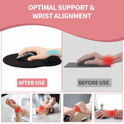 eulps Mouse Pad with Wrist Rest, Comfortable Computer Mousepad with Gel Wrist Support Smooth Surface and Non-Slip PU Base for Pain Relief, Laptop, Office & Home (Rose)