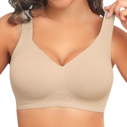 PoseFree Womens Bras No Underwire Full Support Back Fat Smoothing Bralette Wireless Push Up Plus Size Sports Bra (Nude,L)