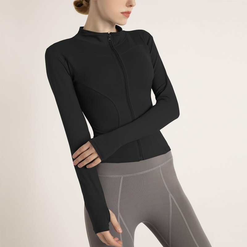 Ncvtang Women's Cropped Lightweight Stretchy Running Track Jackets Full Zip Slim Fit Athletic Tops with Thumb Holes(Black,S)