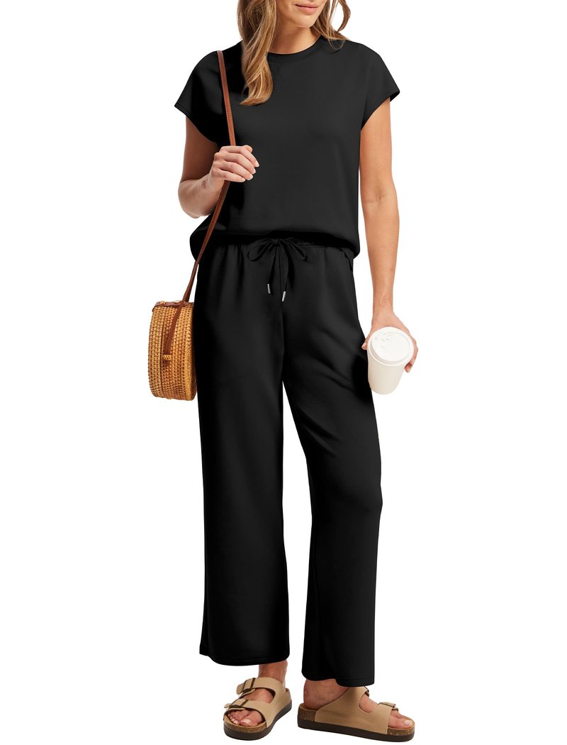 Sampeel Two Piece Sets for Women Lounge Set Summer Outfits Date 2026 Travel Fashion Beach Vacation Clothes Matching Sets Women Clothing Winter Teacher Black M
