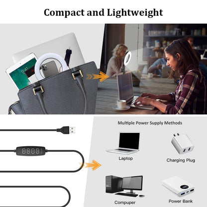 Ring Light with Tripod Stand&Clip Video Calls, Evershop 5" Video Conference Halo Light 3 Light Colors+10 Brightness 360°Rotate Led Ring Light Stand Desk for Makeup PC Zoom Meeting YouTube TiKTok