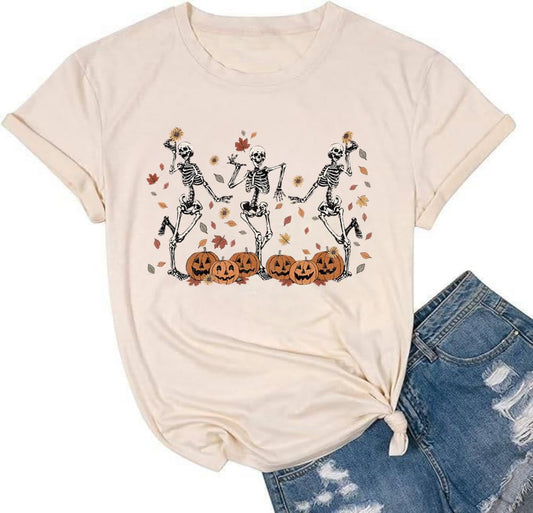 Fall Pumpkin Shirts Women Family Halloween Thanksgiving Tops Cute Autumn Thankful Pumpkin Fall Graphic Tees(B-Beige,M)